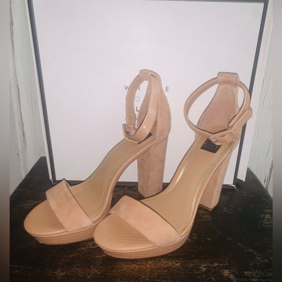 WHBM- Tan Suede EMMA Block High Heels. - Picture 3 of 7